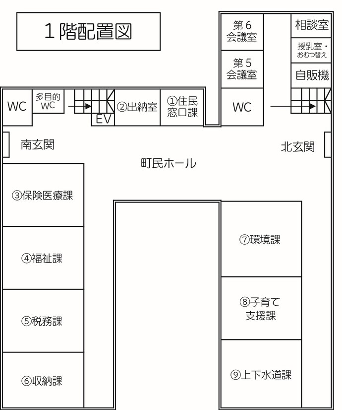 イラスト:役場1階配置図