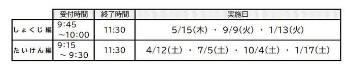 フレッシュパパ教室の日程表