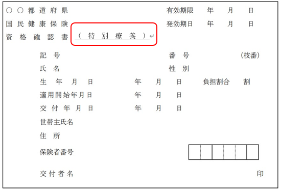 資格確認書（特別療養）